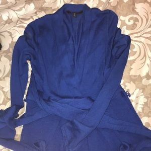 Blue wrap sweater dress